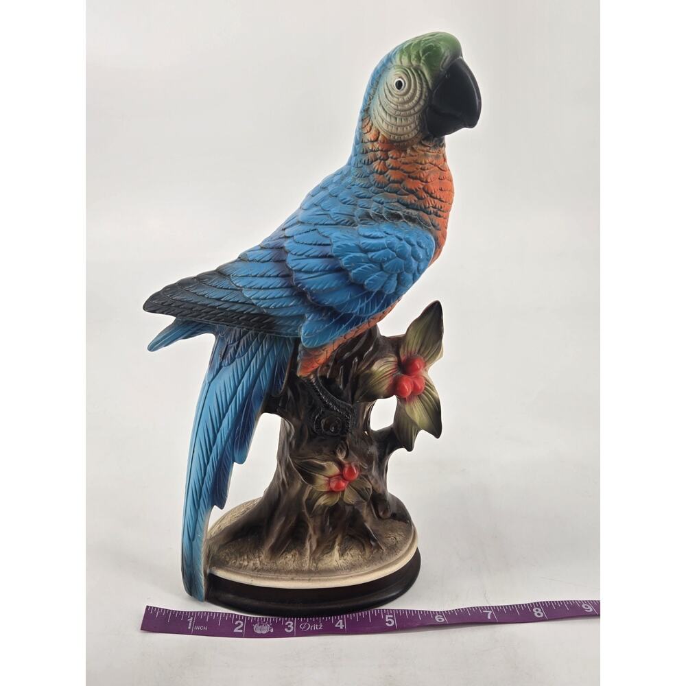 Mid Century 1960s Japanese Ceramic Blue Macaw Parrot Figurine Vintage 11 Inch - Picture 10 of 12